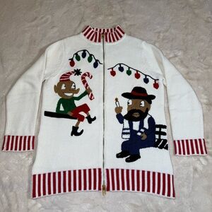 Whoopi Goldberg Ugly Christmas Sweater 2017 Women S Full Zip Elf Candy Cane Rare